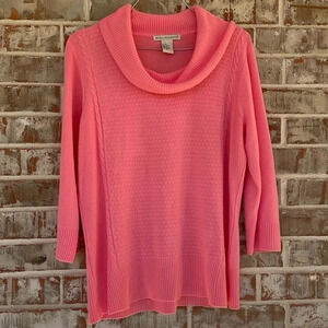Requirements Pink Cowl Neck Textured Lightweight Sweater